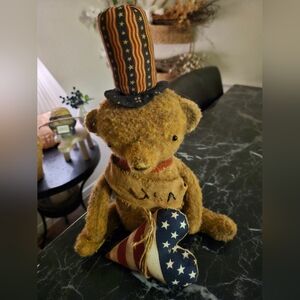 Patriotic Primitive Teddy Bear with Heart